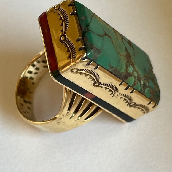 Native American Navajo Ray Morton Whirling Wind 18K Turquoise Ring - Picture 3 of 16